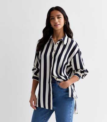 Petite Navy Stripe Longline Shirt