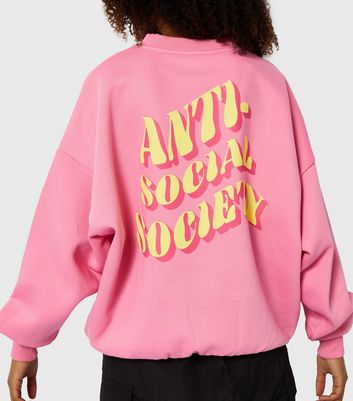 Skinnydip Pink Anti Social Society Oversized Logo Sweatshirt | New Look