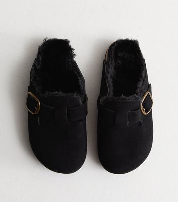 Black Faux Fur Lined Mules New Look