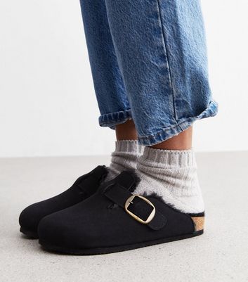 Black shops faux fur lined slip on plimsolls