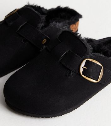 Black fur lined mules online