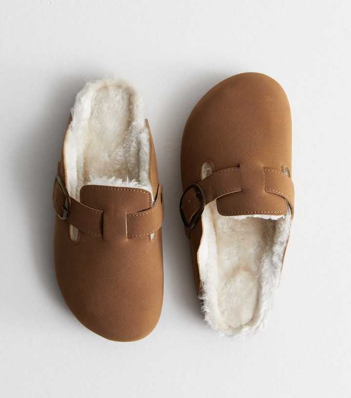Tan Faux Fur Lined Mules