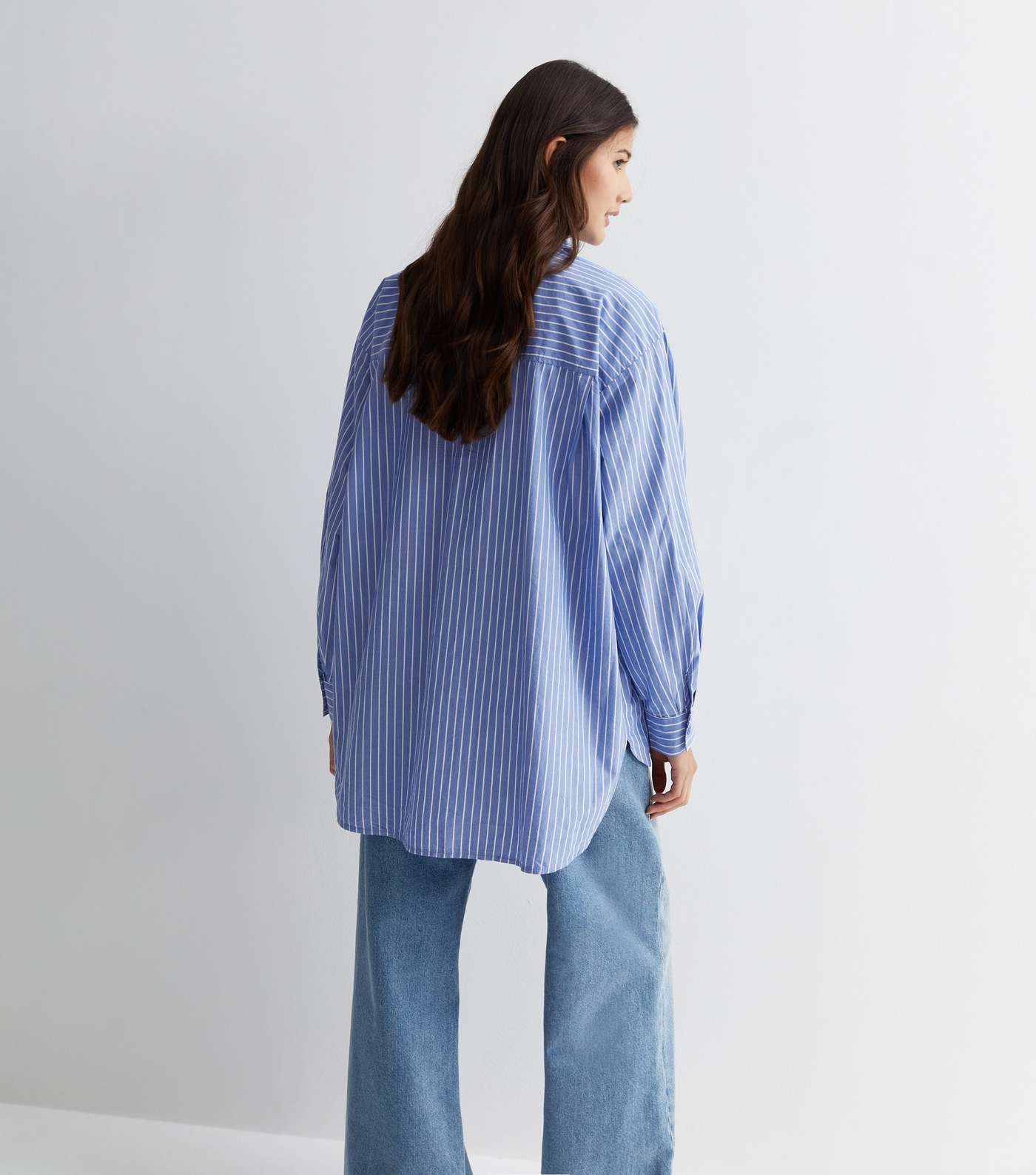 Blue Stripe Cotton Poplin Oversized Shirt Image 4