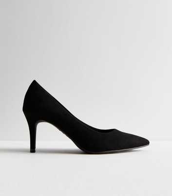 Black Suedette Pointed Stiletto Heel Court Shoes