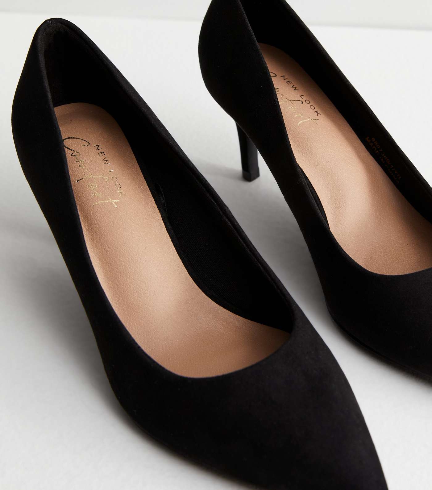 Black Suedette Pointed Stiletto Heel Court Shoes Image 5