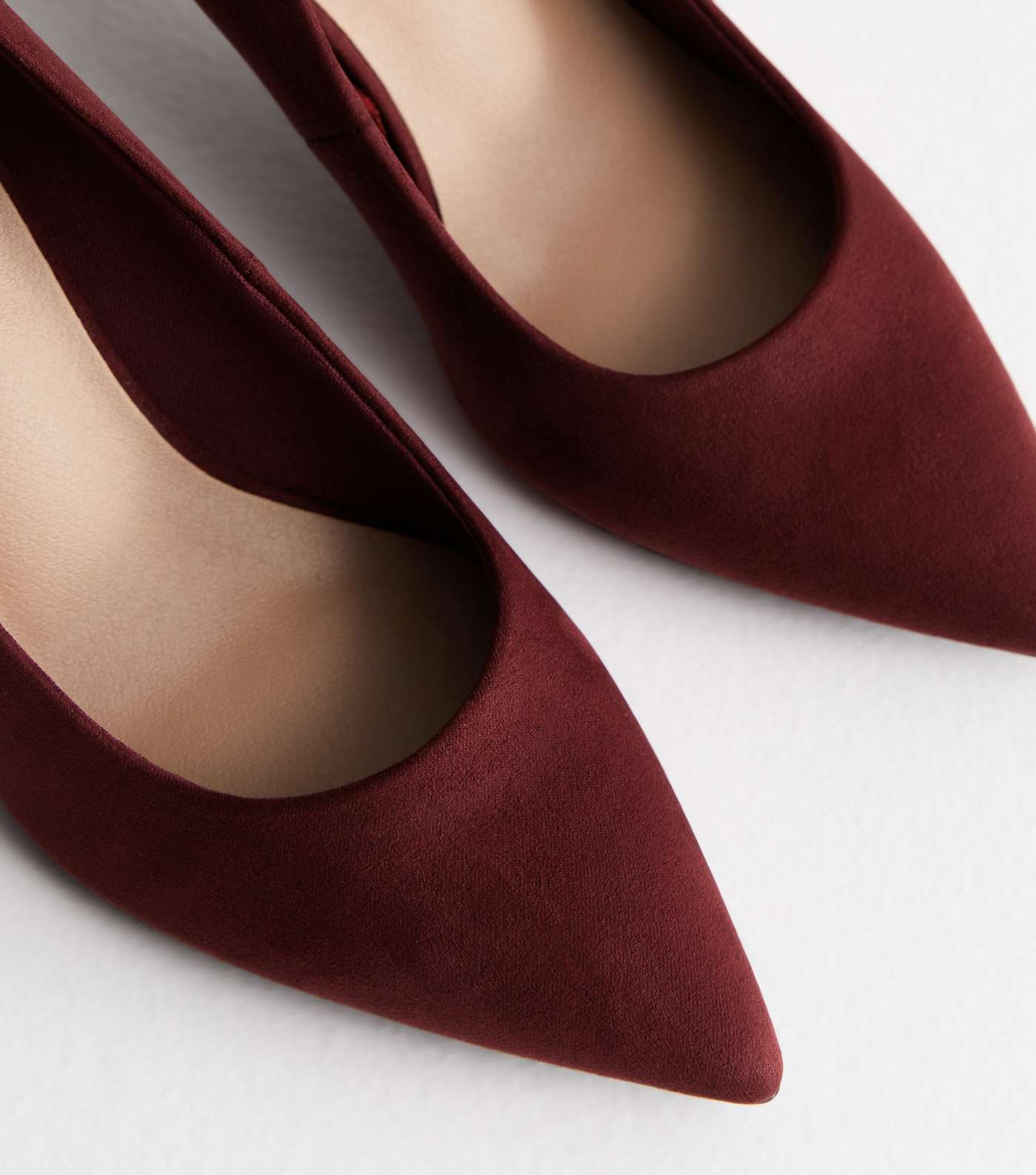 Dark Red Suedette Pointed Stiletto Heel Court Shoes Image 3