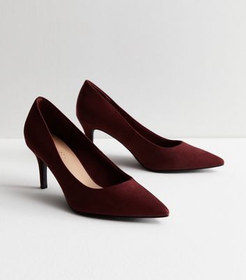 Dark Red Suedette Pointed Stiletto Heel Court Shoes New Look