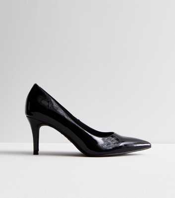 Black Patent Stiletto Heel Court Shoes