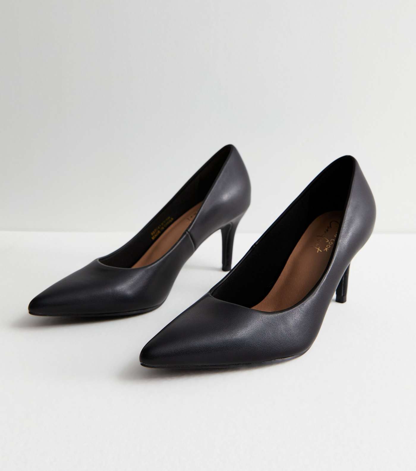 Black Leather-Look Pointed Stiletto Heel Court Shoes Image 3