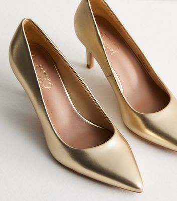 Gold Metallic Pointed Stiletto Heel Court Shoes New Look