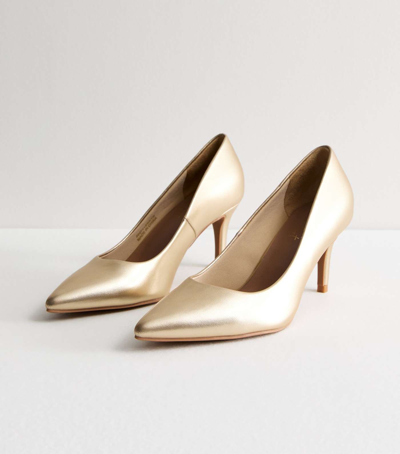 Gold Metallic Pointed Stiletto Heel Court Shoes Image 5