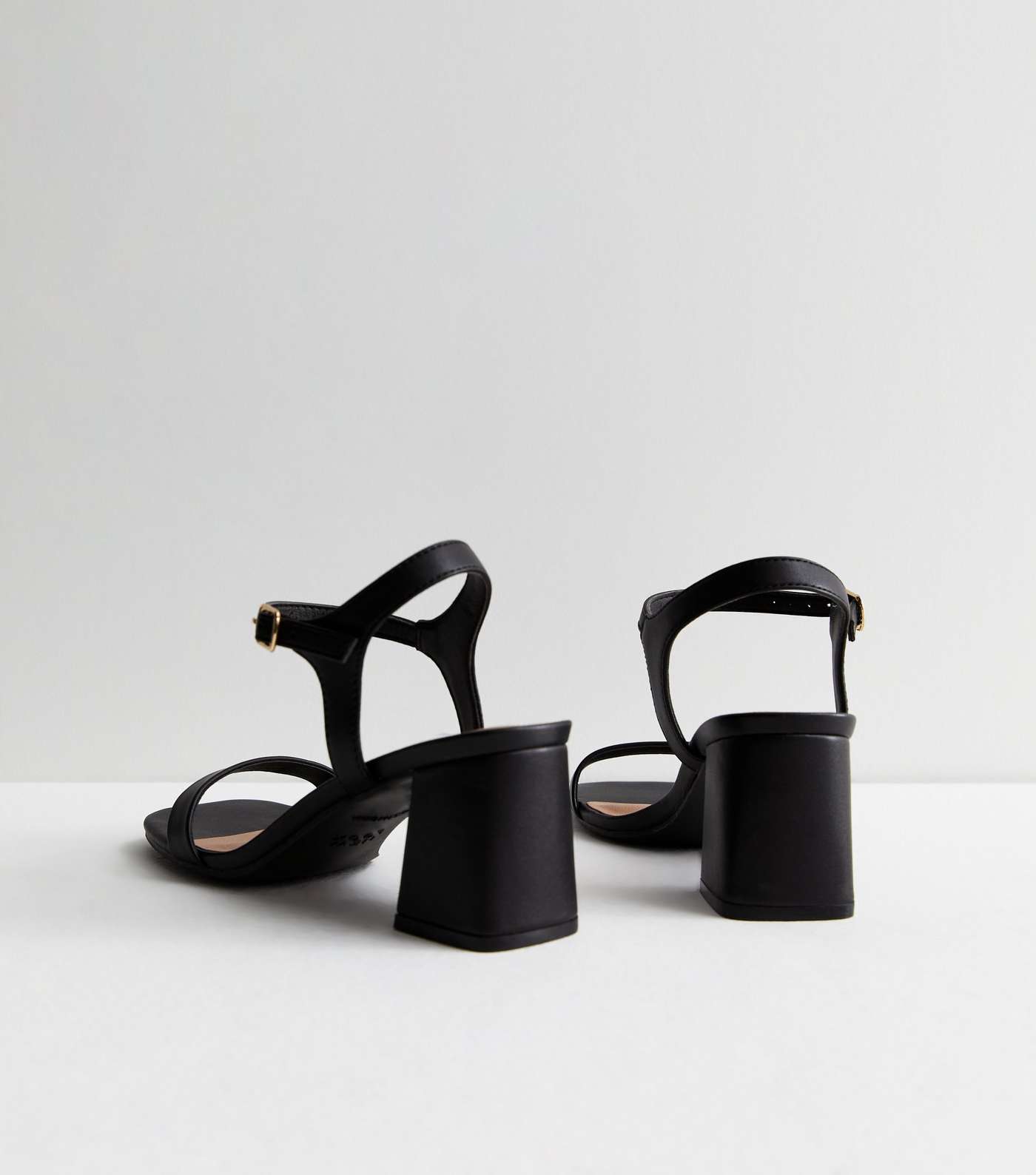 Black Leather-Look 2 Part Block Heel Sandals Image 4