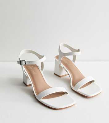 White Leather-Look 2 Part Block Heel Sandals