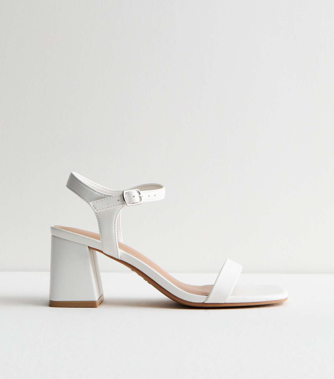 White Leather-Look 2 Part Block Heel Sandals Image 3
