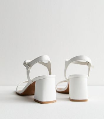 White Leather Look 2 Part Block Heel Sandals New Look