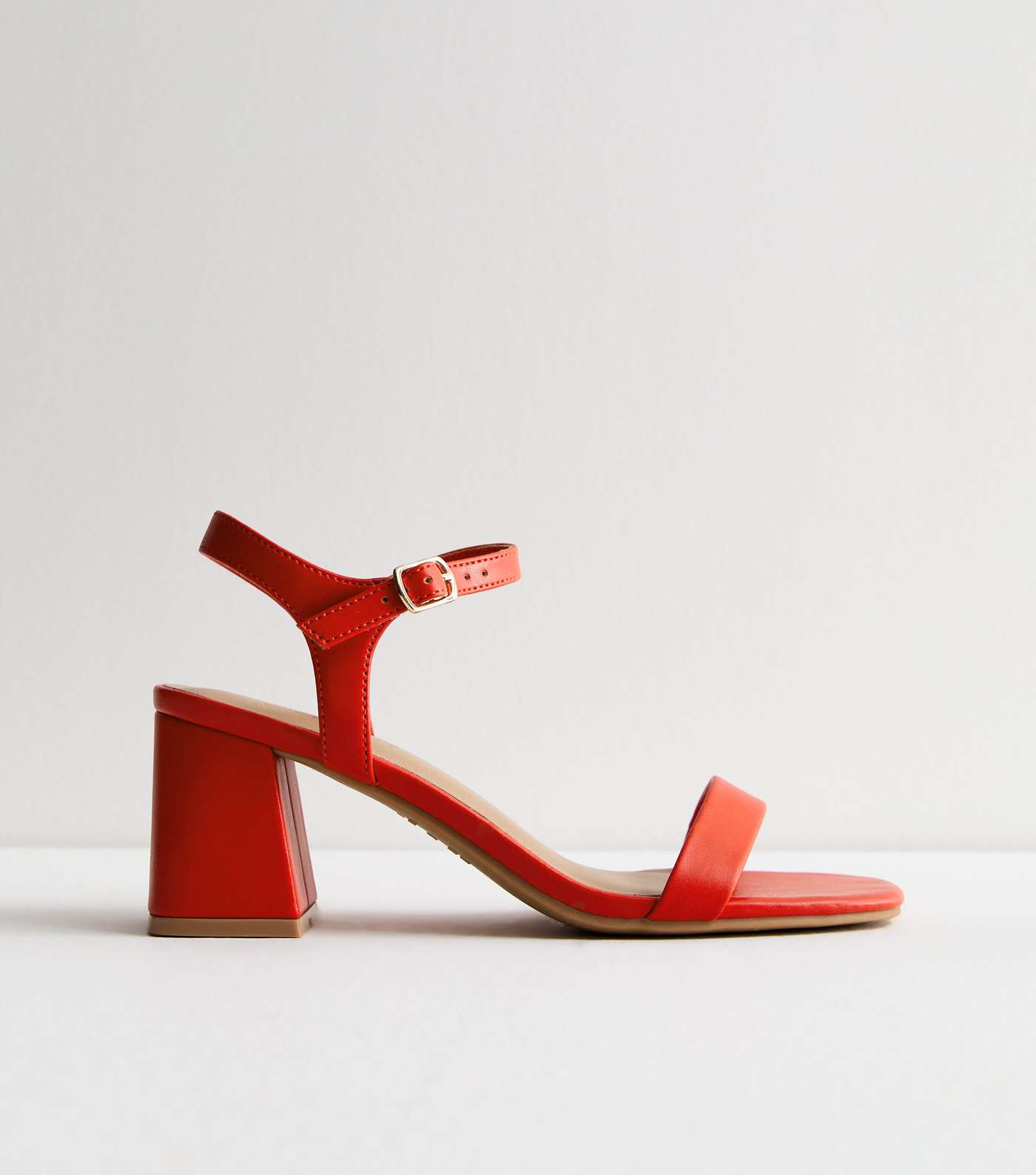Red Leather-Look 2 Part Block Heel Sandals