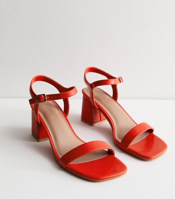 Red Leather-Look 2 Part Block Heel Sandals New Look Vegan