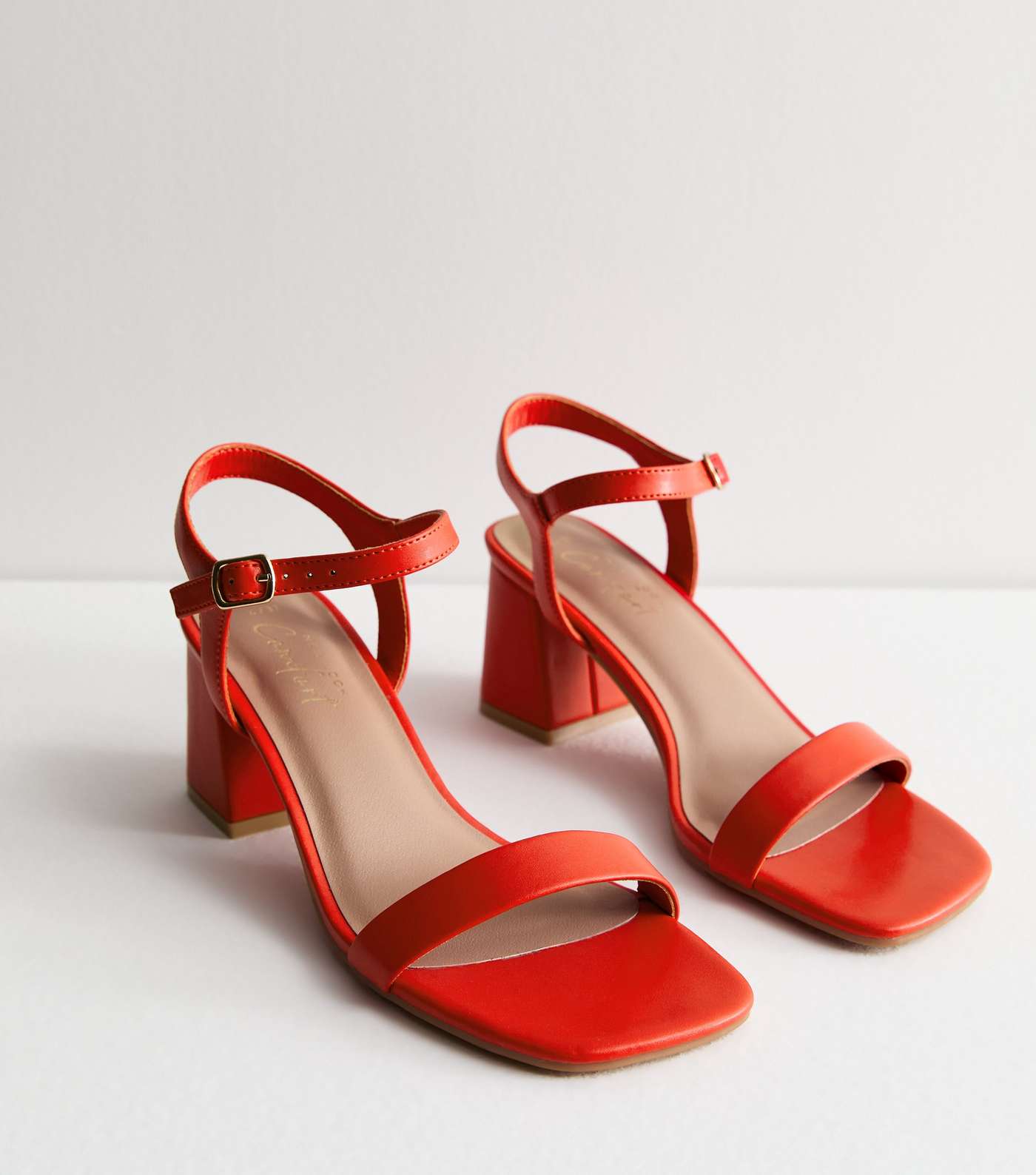 Red Leather-Look 2 Part Block Heel Sandals Image 3