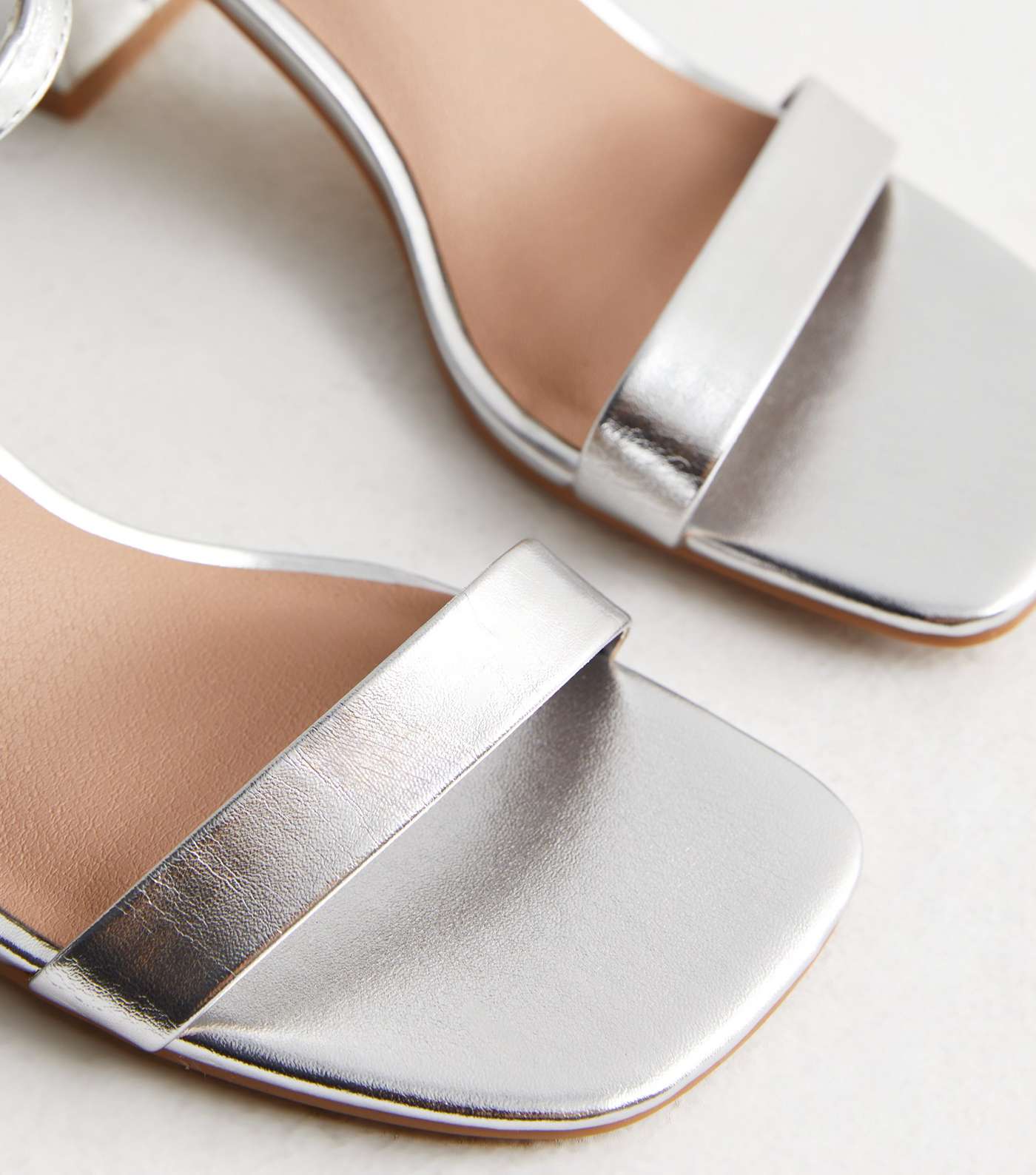 Silver Leather-Look 2 Part Block Heel Sandals Image 4