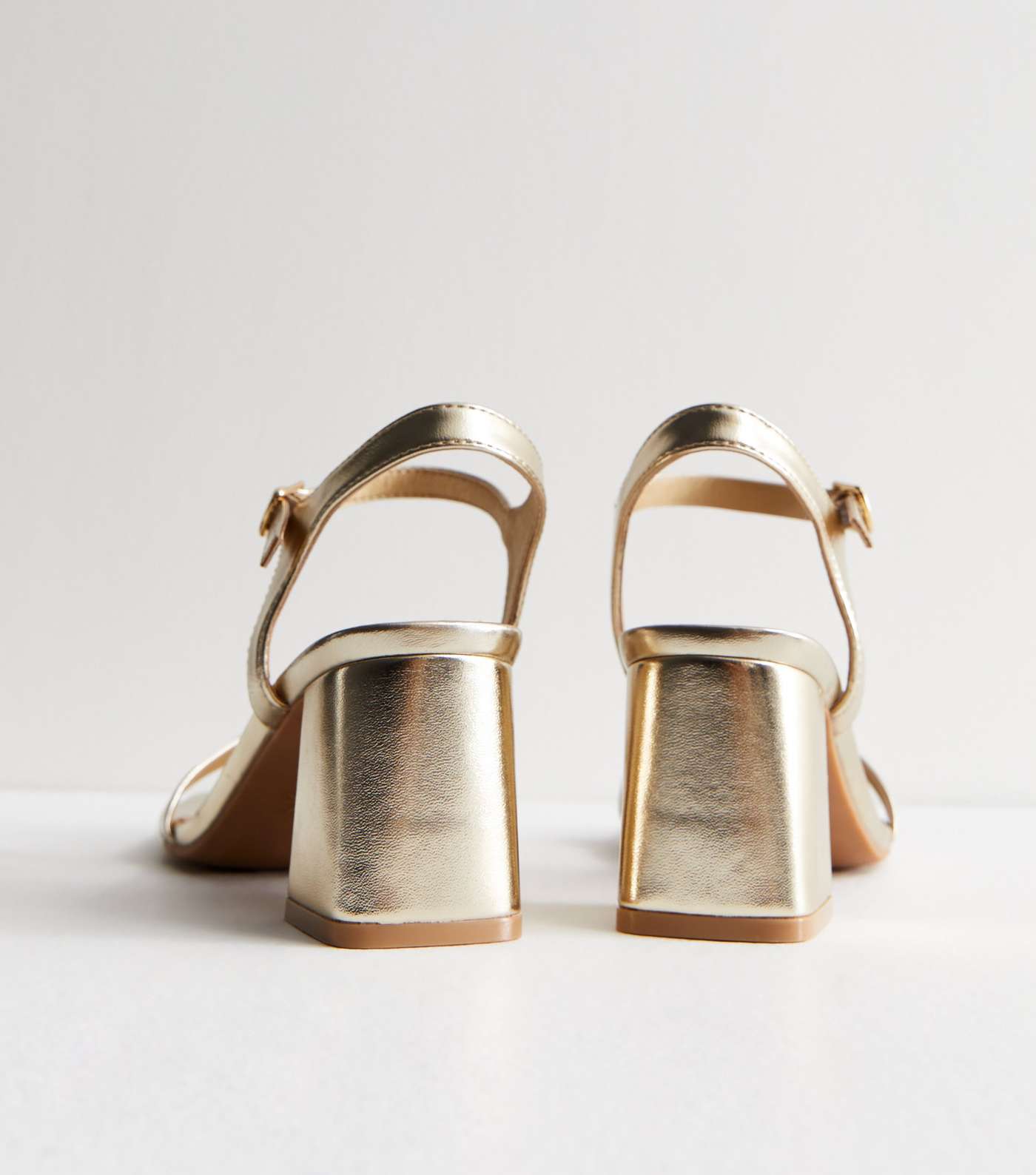 Gold Leather-Look 2 Part Block Heel Sandals Image 4