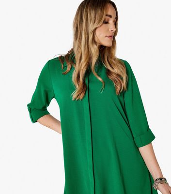Apricot Green Dip Hem Collared Mini Shirt Dress New Look