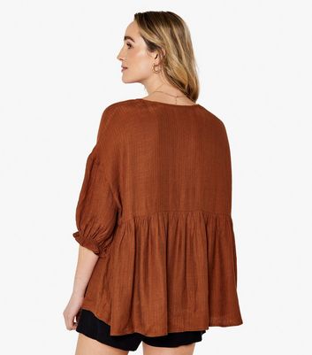 Apricot Rust Textured Tiered Top New Look