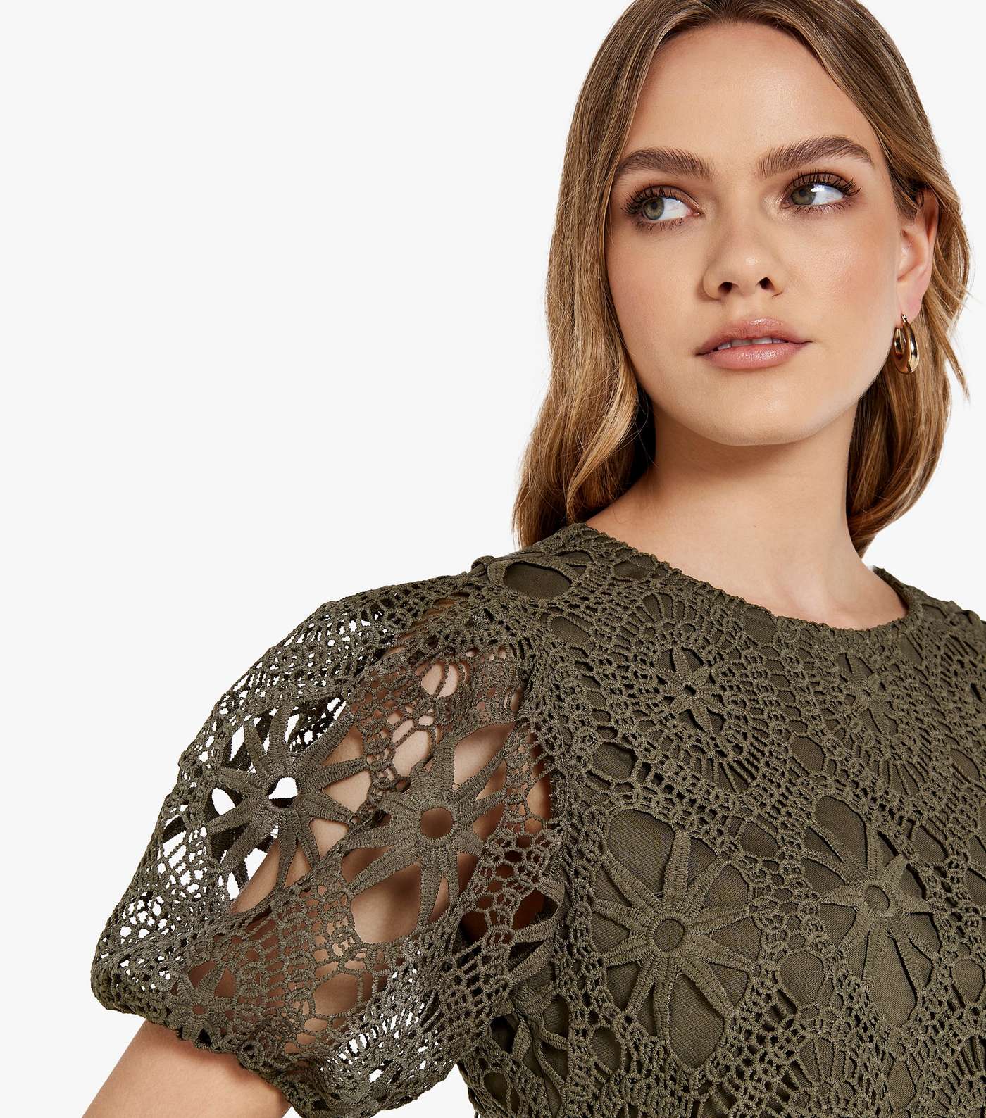 Apricot Olive Lace Puff Sleeve Top Image 4