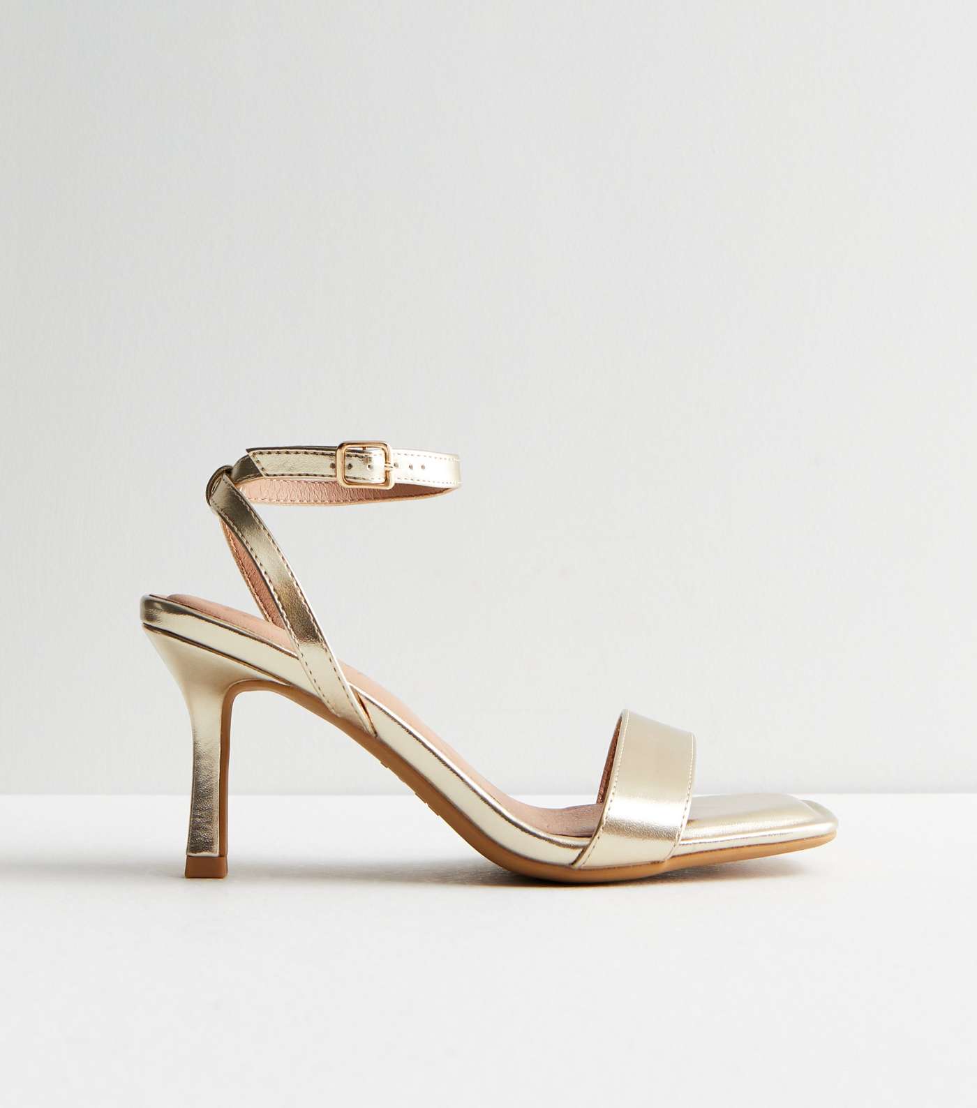 Wide Fit Gold Leather-Look Stiletto Heel Sandals | New Look