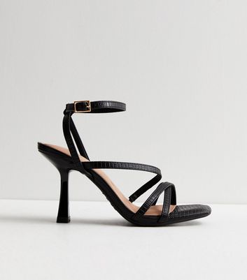 Black Leather Look Strappy Stiletto Heel Sandals New Look