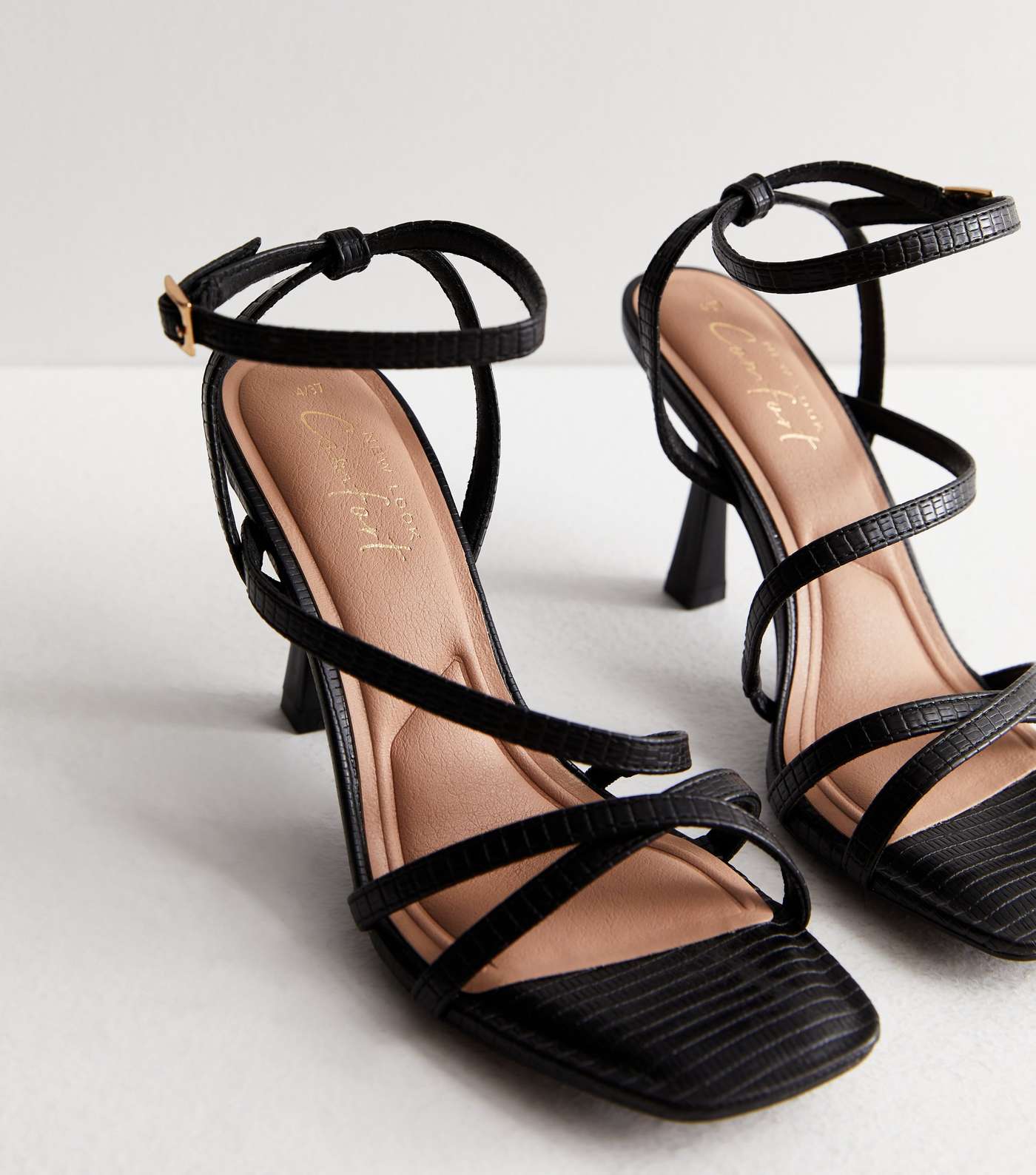 Black Leather-Look Strappy Stiletto Heel Sandals Image 6