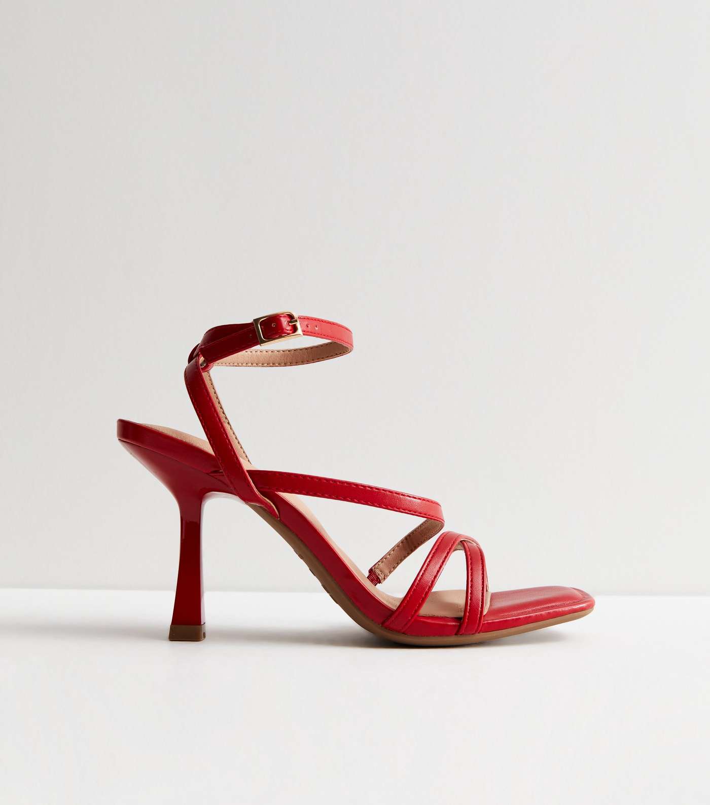 Red Leather-Look Strappy Stiletto Heel Sandals Image 3