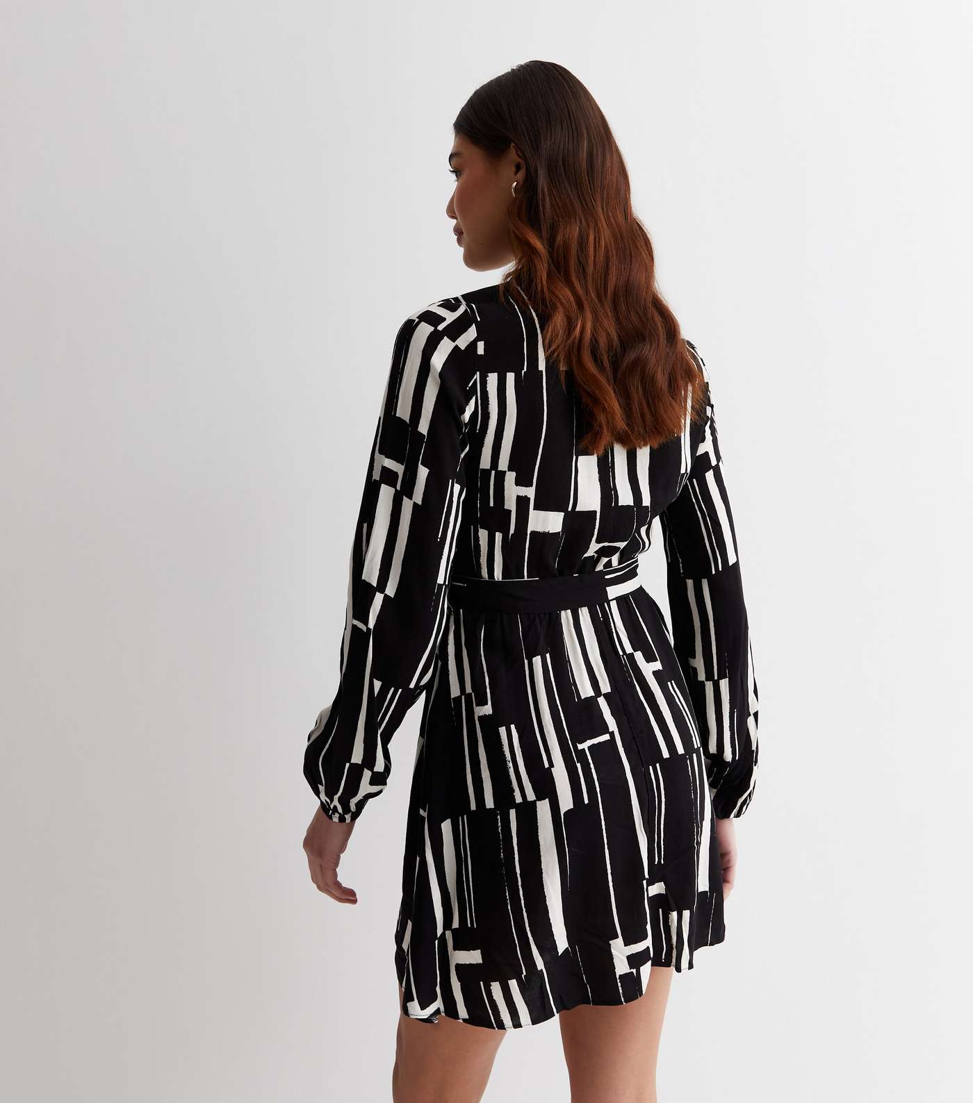 Tall Black Geometric Print Belted Mini Shirt Dress Image 4