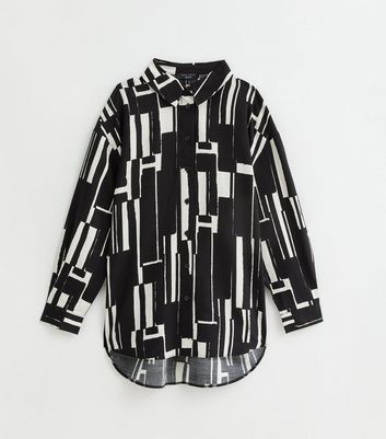 Petite Black Abstract Print Longline Shirt New Look