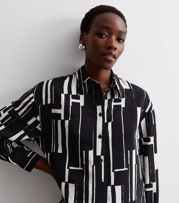 Tall Black Abstract Print Longline Shirt New Look