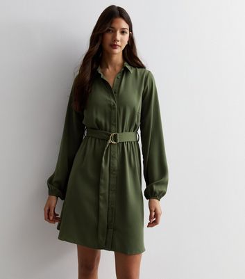 Khaki Belted Mini Shirt Dress | New Look