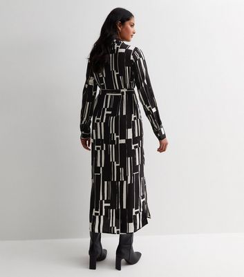 Black Abstract Print Midi Shirt Dress New Look