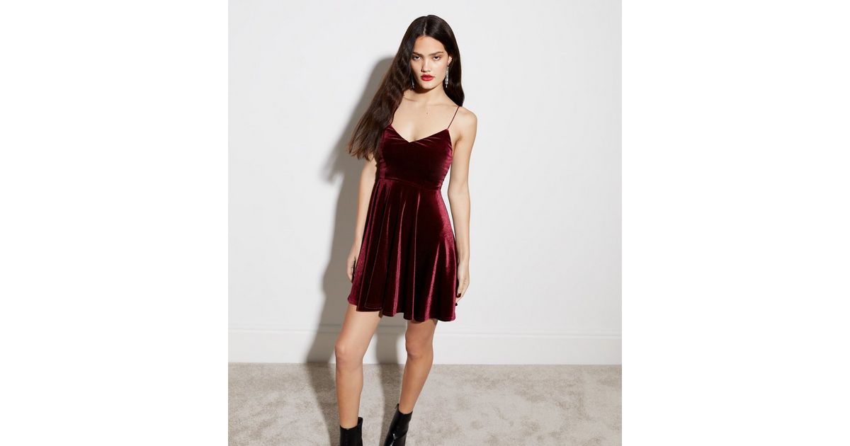 Burgundy Velvet Strappy Mini Dress | New Look