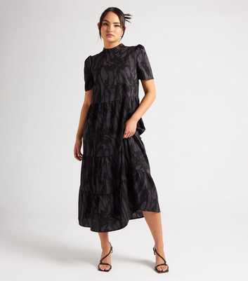 Urban Bliss Black Tie Dye Tiered Midi Smock Dress