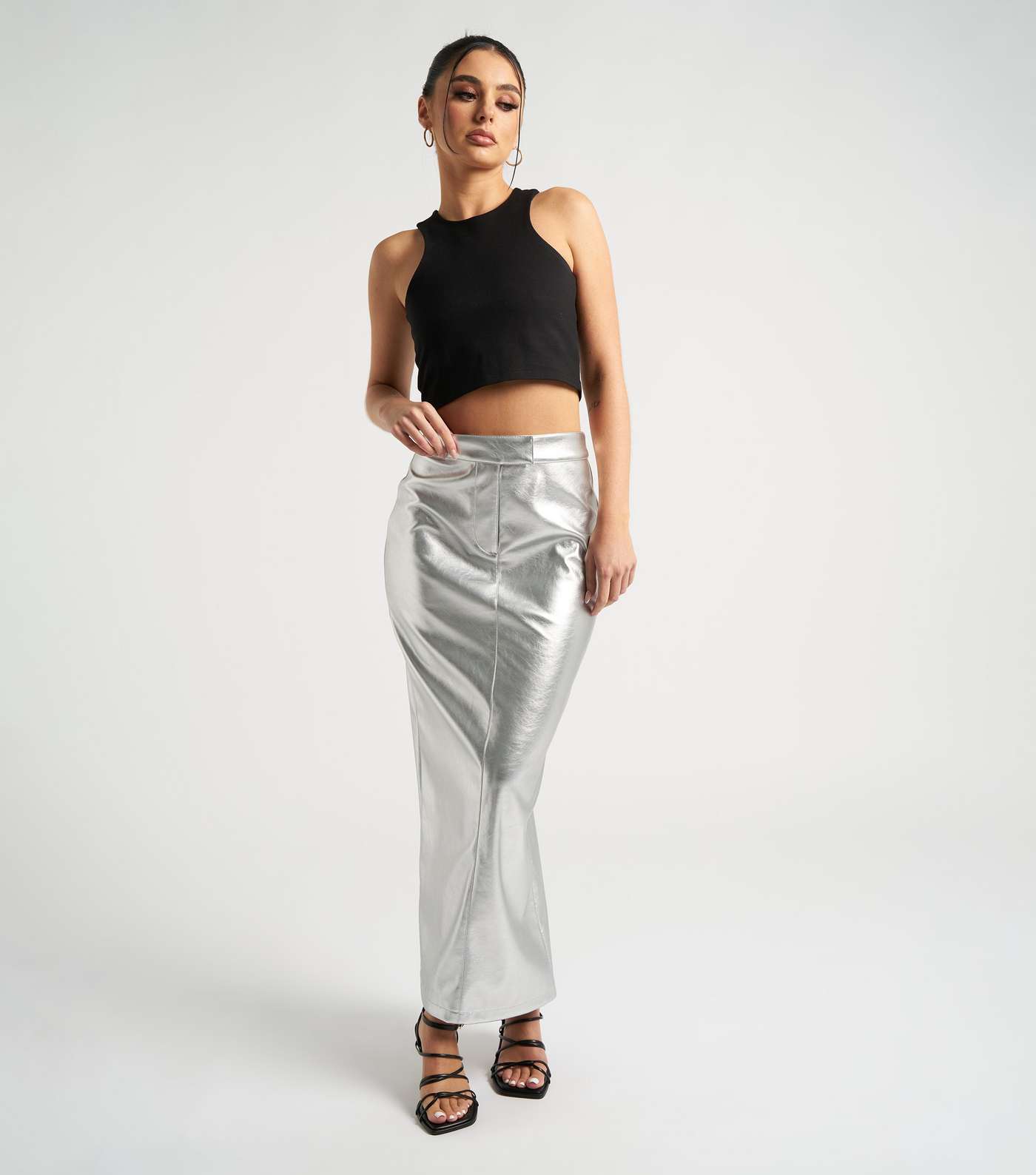 Urban Bliss Silver Leather-Look Maxi Skirt Image 3