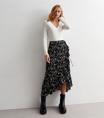 Gini London Black Animal Print Wrap Midi Skirt New Look
