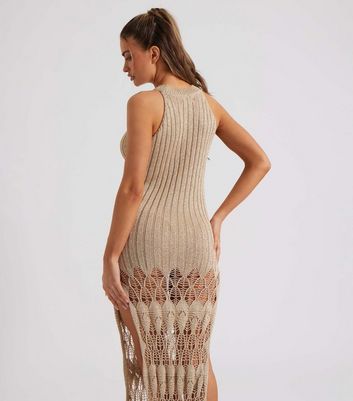 Urban Bliss Gold Crochet Knit Tassel Midaxi Dress New Look