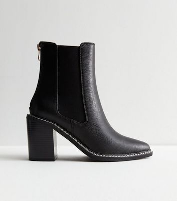 Black Leather-Look Pointed Toe Heeled Boots New Look