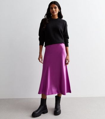 Gini London Purple Satin Midi Skirt New Look