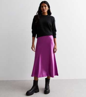 Gini London Purple Satin Midi Skirt