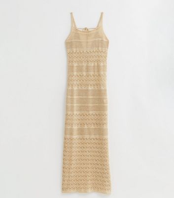 Gold Glitter Crochet Maxi Dress New Look