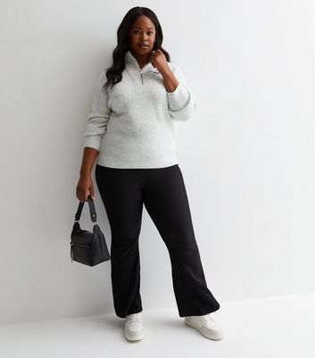 Curves Black Jersey Flared Trousers New Look