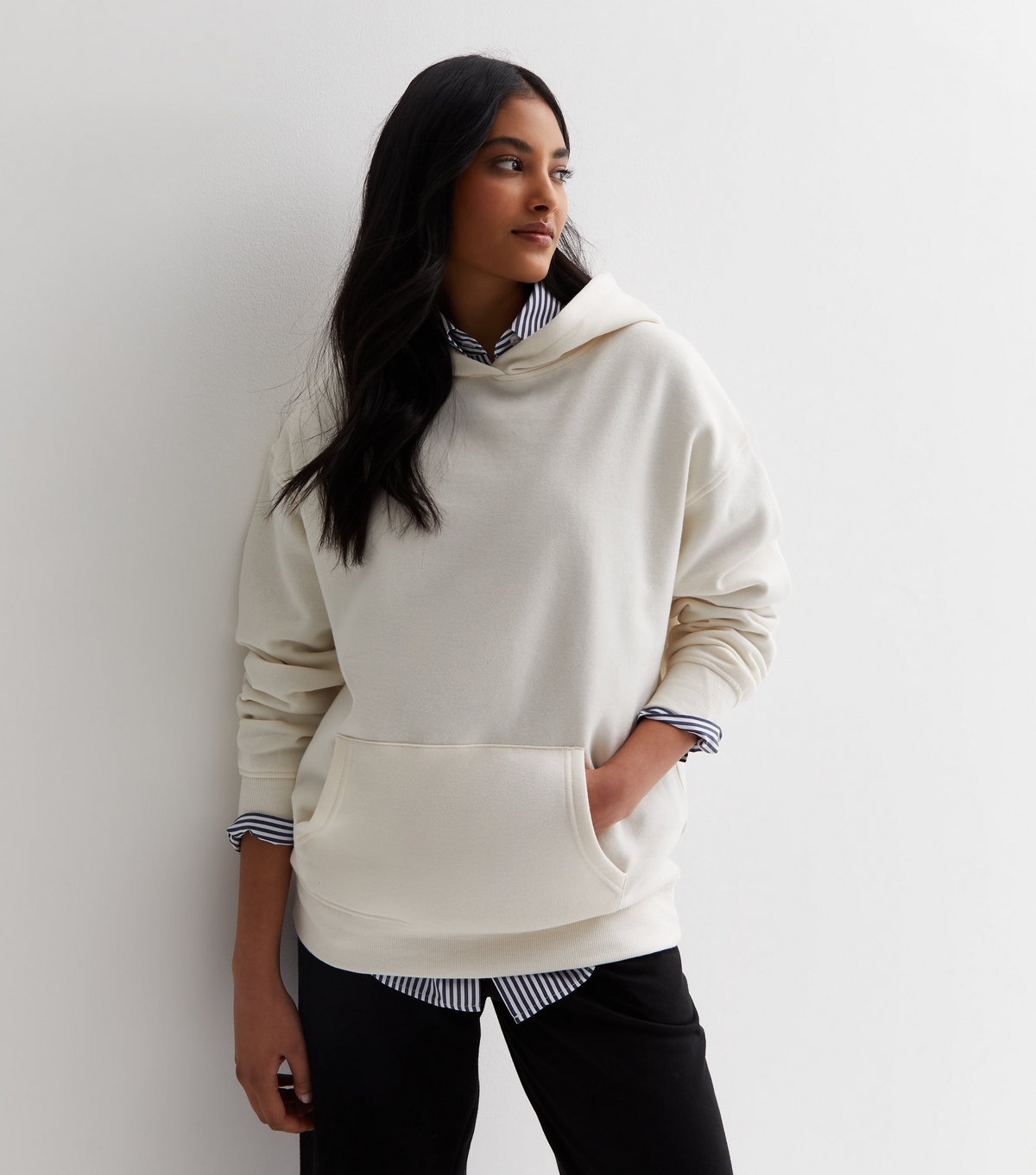 Women's Off White Pocket Front Hoodie New Look