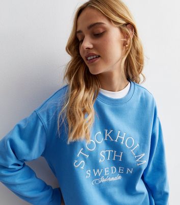 Bright Blue Stockholm Logo Sweatshirt New Look