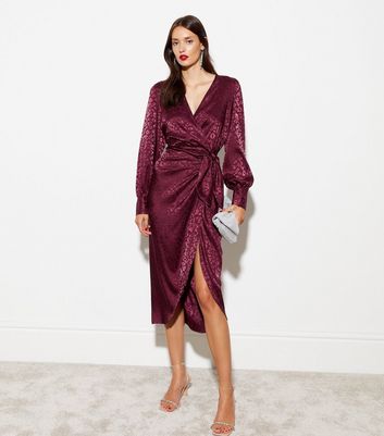 Satin jacquard hot sale wrap dress