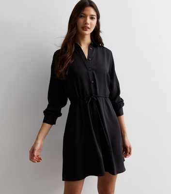 Black Drawstring Mini Shirt Dress